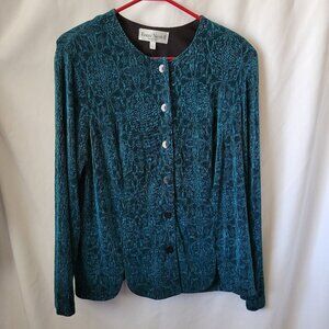 Ronni Nicole II Sport Blouse Tapestry 1X Plus turquoise Whimsigoth Grannycore